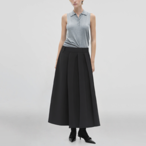 Pleated High Waist Women's Casual Digital Printed Cotton Woven Calf Length Straight Skirt