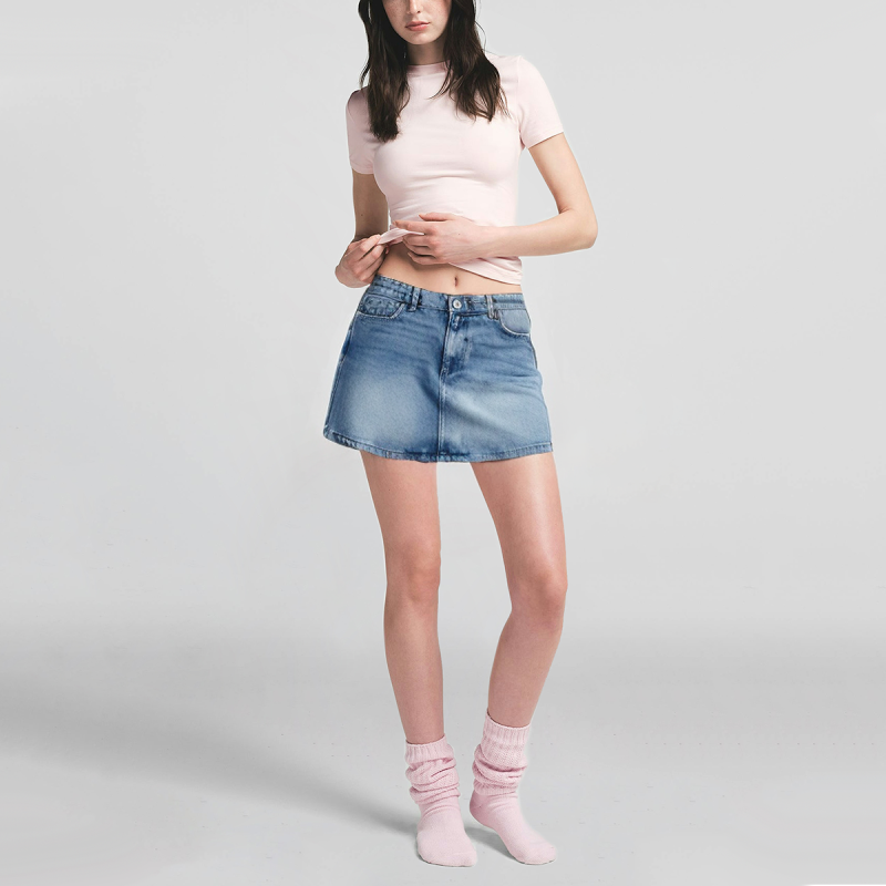 Denim Blue Zipper Fly Casual Fashion Mini A-Line Denim Skirt