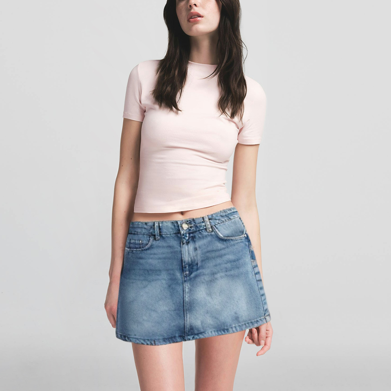 Denim Blue Zipper Fly Casual Fashion Mini A-Line Denim Skirt - Image 4