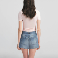 Denim Blue Zipper Fly Casual Fashion Mini A-Line Denim Skirt - Image 3