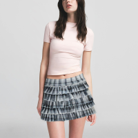 Plaid Print Elastic Waist Cotton A-Line Mini Skirt Women Casual Short Skirt - Image 5