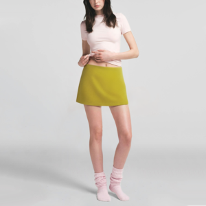 Elastic Waist Green Knitted A-Line Mini Skirt Women's Casual Short Skirt