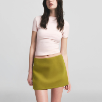 Elastic Waist Green Knitted A-Line Mini Skirt Women's Casual Short Skirt - Image 5
