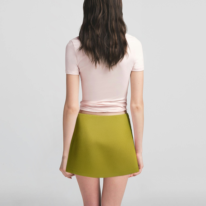 Elastic Waist Green Knitted A-Line Mini Skirt Women's Casual Short Skirt - Image 2