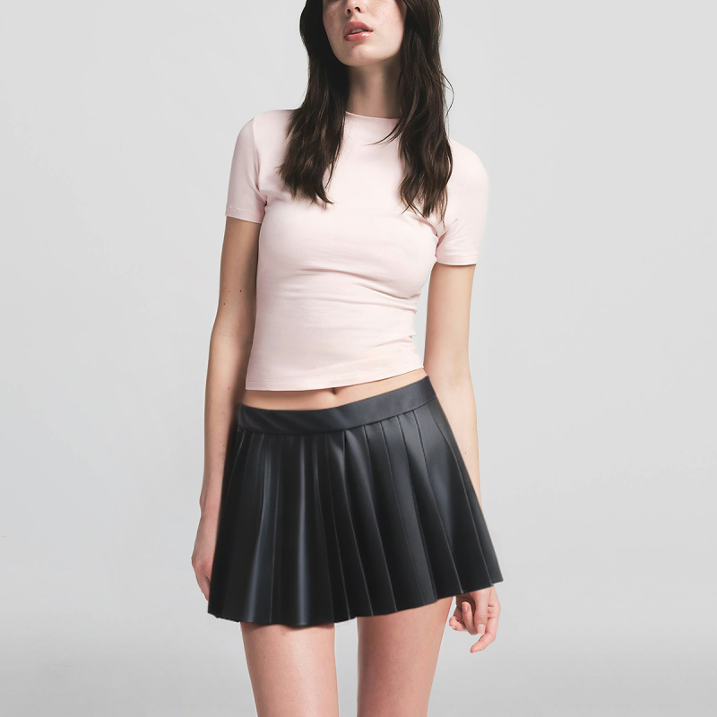 Black PU Leather Zipper Pleated Mini Skirt Women's Casual Fashion Short Skirt - Image 4