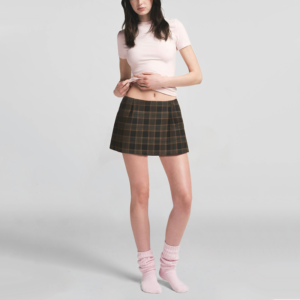 Brown Plaid Zipper Mini A-Line Skirt Women Casual Fashion Short Skirt