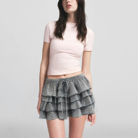Black and white plaid print elastic waist skirt - Image 5