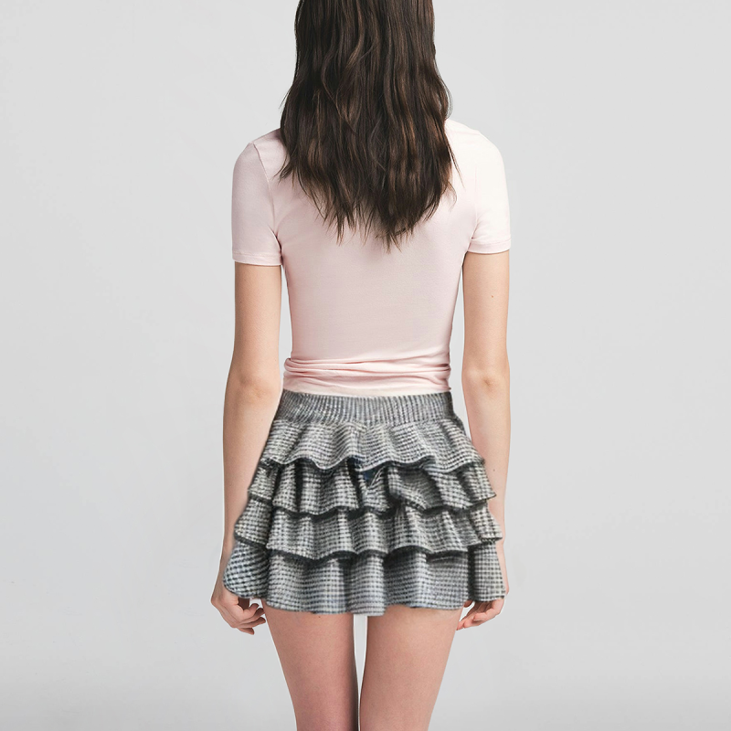 Black and white plaid print elastic waist skirt - Image 2