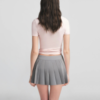 Grey plaid print side button pleated skirt - Image 3