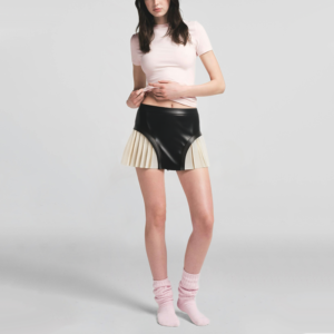 Black patchwork design zipper decoration casual A-line mini skirt women's short skirt