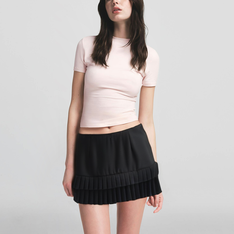 Black Zipper Pleated Mini Skirt Women's Casual A-Line Skirt - Image 4