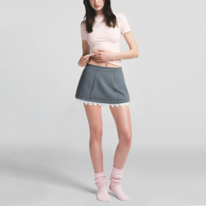 Lace Decoration Solid Color Zipper Fly Casual Fashion Mini A-Line Skirt