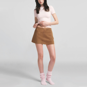 Zipper Closure Solid Color Casual Fashion Suede Ladies Mini A-Line Skirt