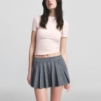 Grey side button hot sale ladies casual fashion mini pleated skirt - Image 5