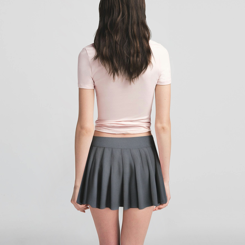 Grey side button hot sale ladies casual fashion mini pleated skirt - Image 2