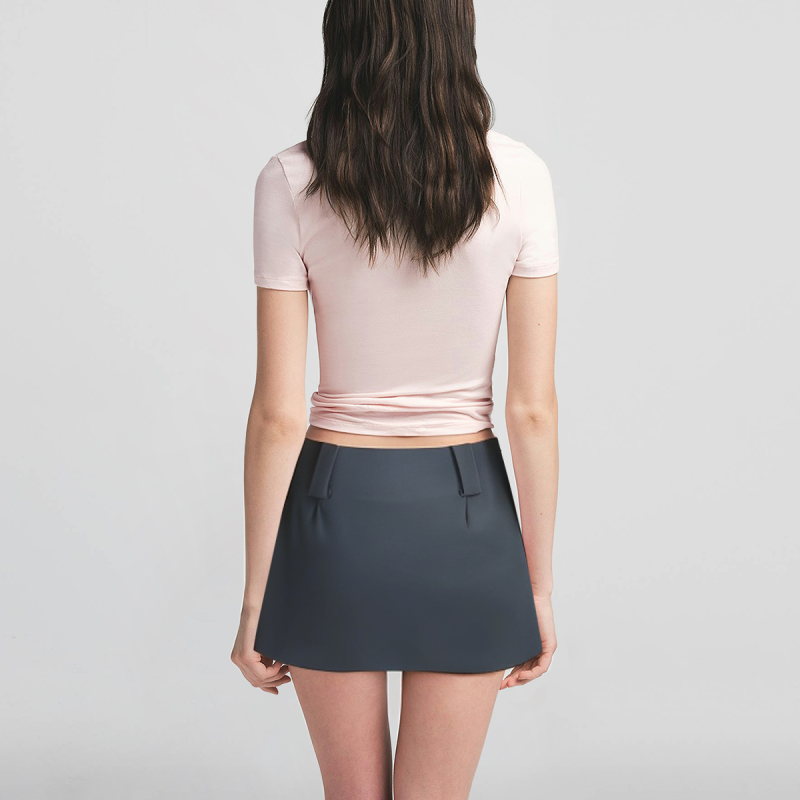 Solid color zipper placket hot sale ladies casual fashion mini skirt - Image 2