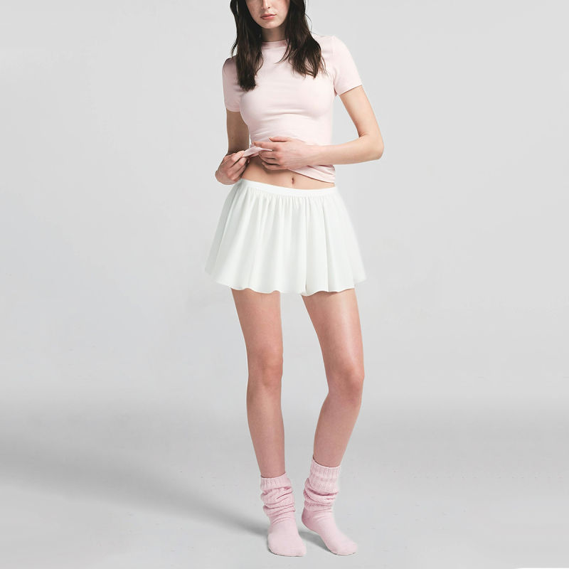 Elastic Waist Solid Color Pleated Casual Fashion Mini Skirt