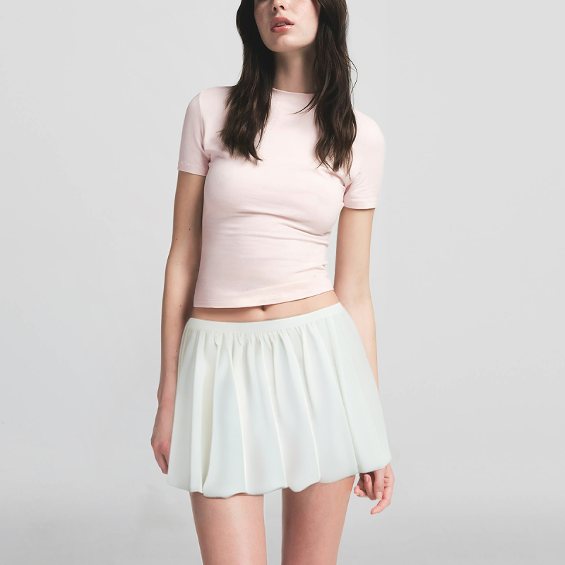 Elastic Waist Solid Color Pleated Casual Fashion Mini Skirt - Image 4