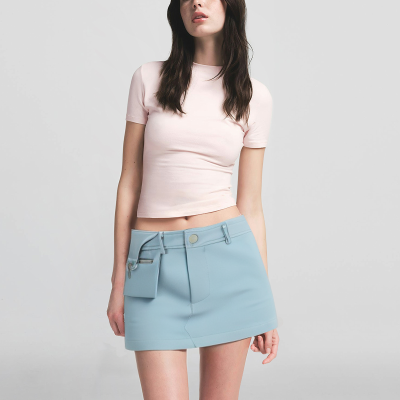 Light blue zipper fly casual fashion mini skirt for women - Image 4