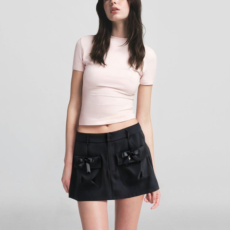 Front Tie Pocket Black Zipper Fly Casual Women's Shorts - Image 4