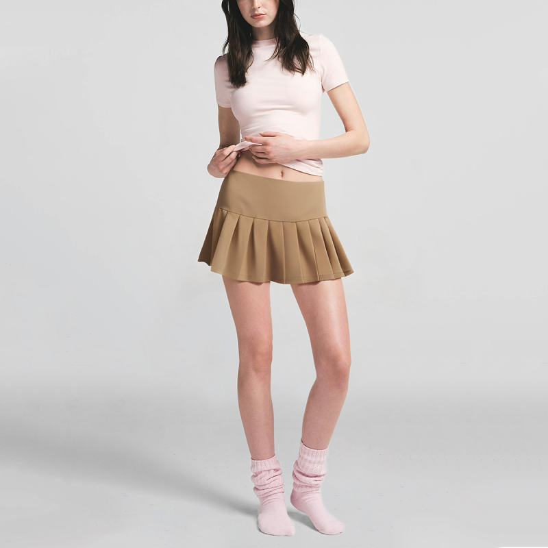 Solid Color Zipper Fly Casual Fashion Mini Pleated Skirt Women Shorts