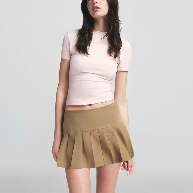 Solid Color Zipper Fly Casual Fashion Mini Pleated Skirt Women Shorts - Image 4