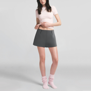 Zipper Fly Stripe Print Solid Color Casual Fashion Women's Skirt Shorts