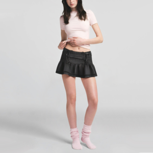 Stripe Printed Front Lace Hot Sale Casual Fashion Women Skirt Shorts