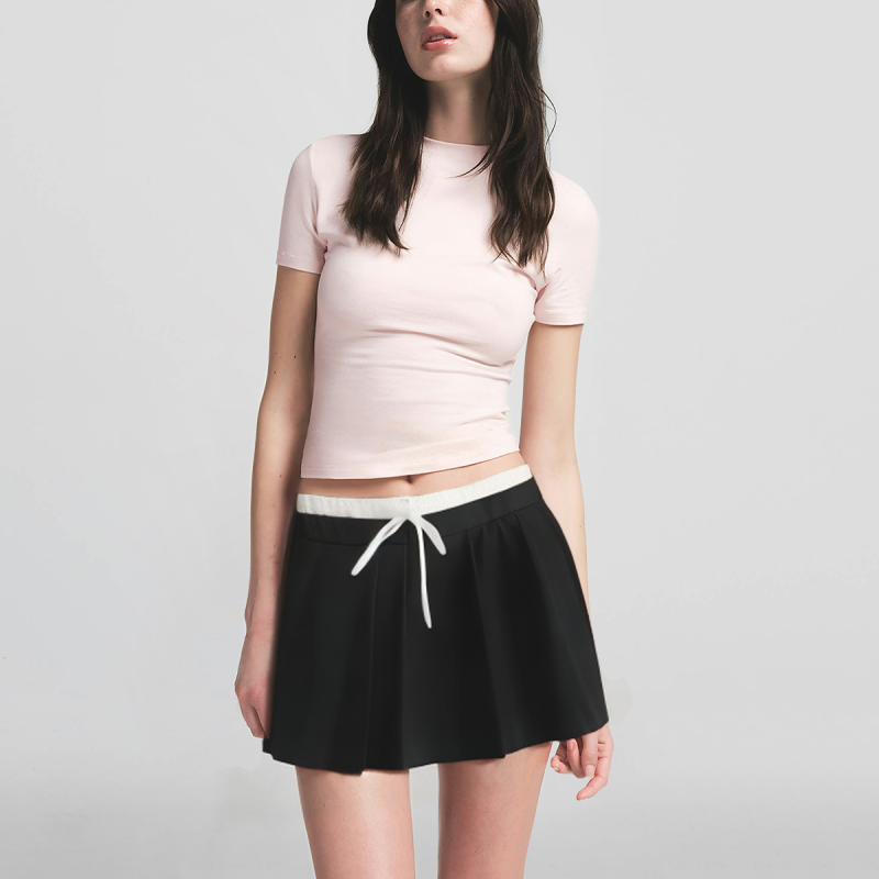 Drawstring waist black hot sale casual fashion pleated skirt women shorts - Image 4