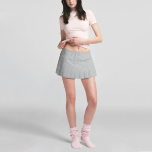 Zipper Fly Grey Pleated Casual Fashion Women's Skirt Shorts