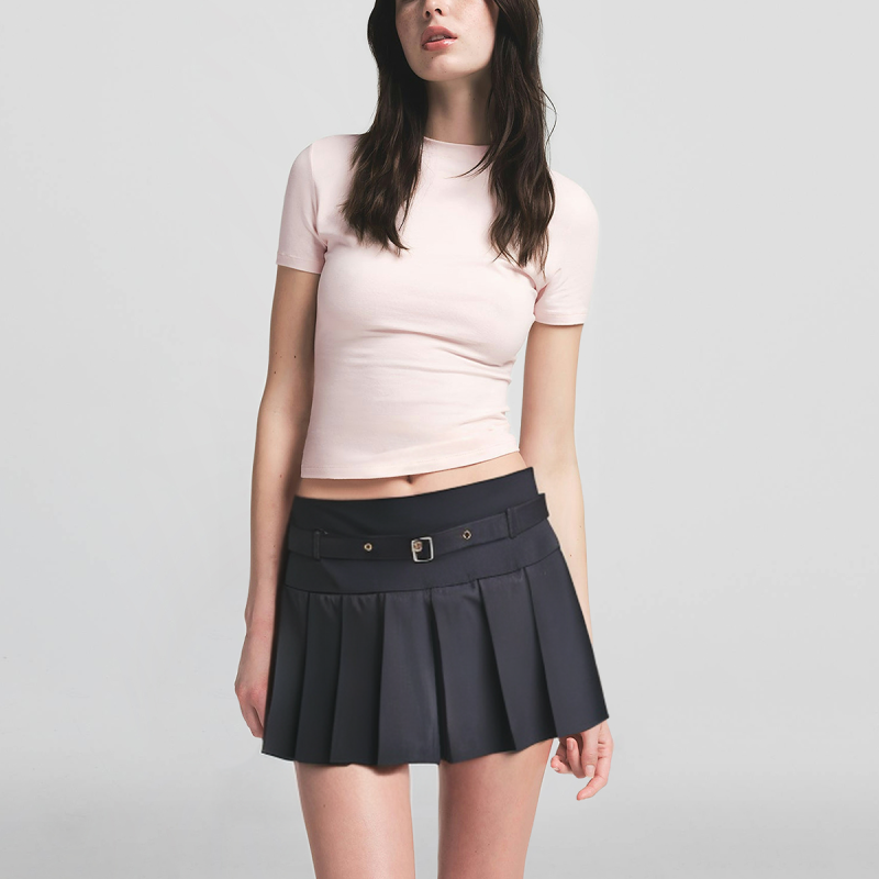 Black Belt Zipper Fly Casual Fashion Pleated Skirt Women Shorts - Image 4