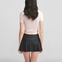Black Belt Zipper Fly Casual Fashion Pleated Skirt Women Shorts - Image 3
