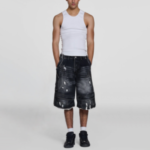 Thick Vintage Washed Loose Distressed Ripped Men's Denim Shorts