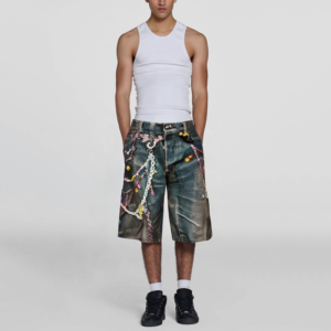 Digital Printed Loose Men's Denim Shorts