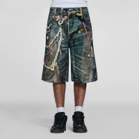 Digital Printed Loose Men's Denim Shorts - Image 5