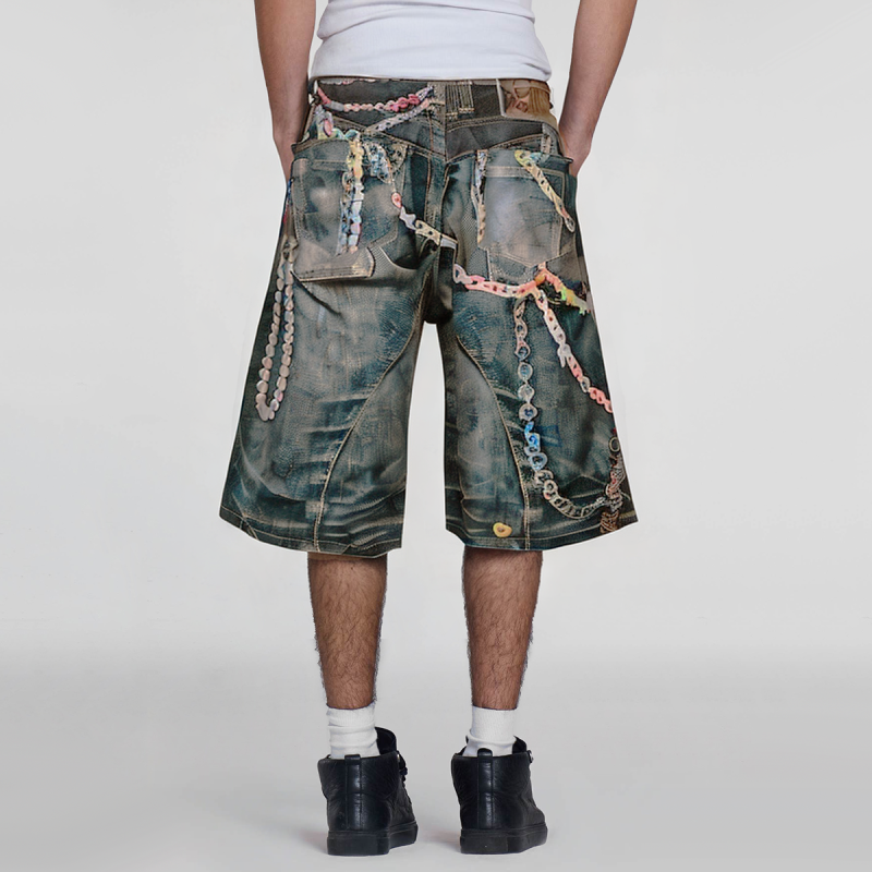 Digital Printed Loose Men's Denim Shorts - Image 2