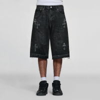 Vintage Washed Crisscross Loose Distressed Men's Denim Shorts - Image 5