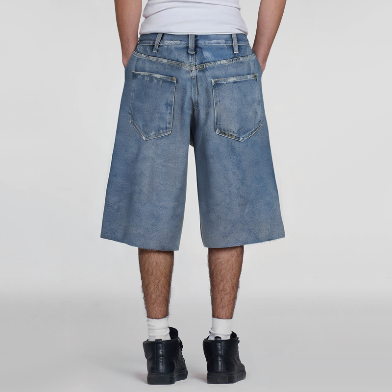 Thick Vintage Ripped Distressed Straight Men's Denim Shorts - Image 2