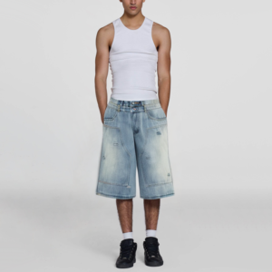 Vintage Washed Ripped Loose Wide Leg Men's Denim Shorts