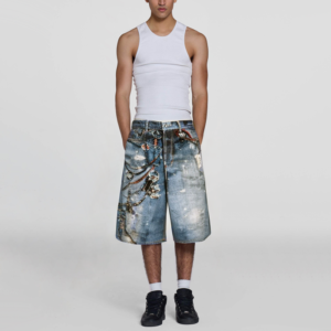 Thick 3D Digital Printing Loose Wide Leg Men's Denim Shorts