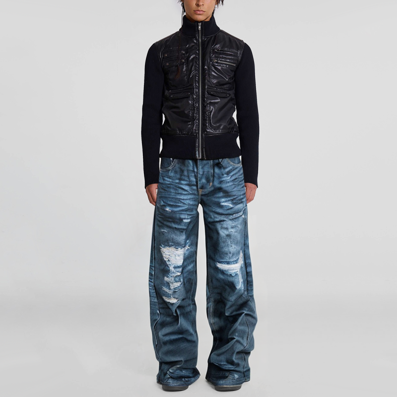 3D digital printing loose straight jeans for men