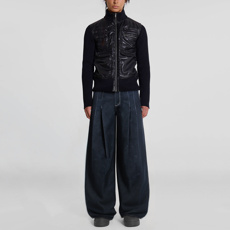 Denim Machete Curve Faded Pleated Loose Men's Wide Leg Jeans