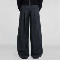 Denim Machete Curve Faded Pleated Loose Men's Wide Leg Jeans - Image 5