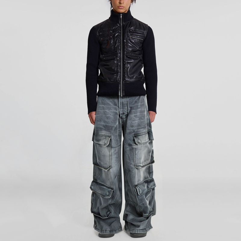 Vintage Washed Cargo 3D Pocket Loose Wide Leg Men's Cargo Jeans