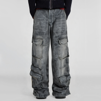 Vintage Washed Cargo 3D Pocket Loose Wide Leg Men's Cargo Jeans - Image 5