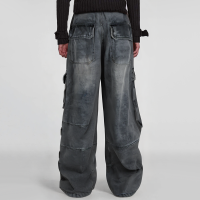 Vintage Washed Cargo 3D Pocket Loose Wide Leg Men's Cargo Jeans - Image 3