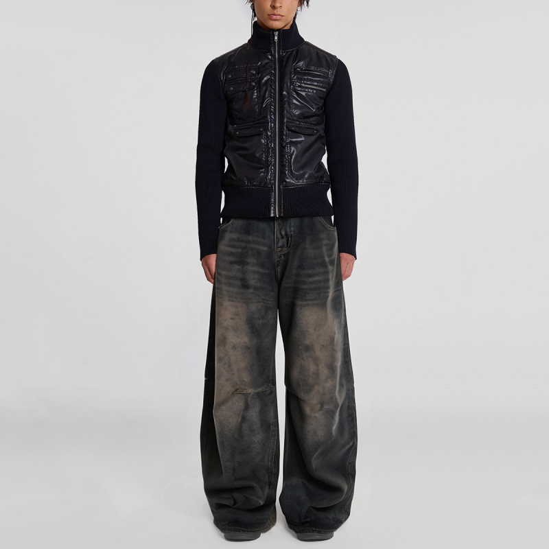 Vintage Washed Distressed Loose Waist Wide Leg Men's Jeans