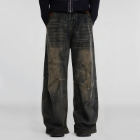 Vintage Washed Distressed Loose Waist Wide Leg Men's Jeans - Image 5