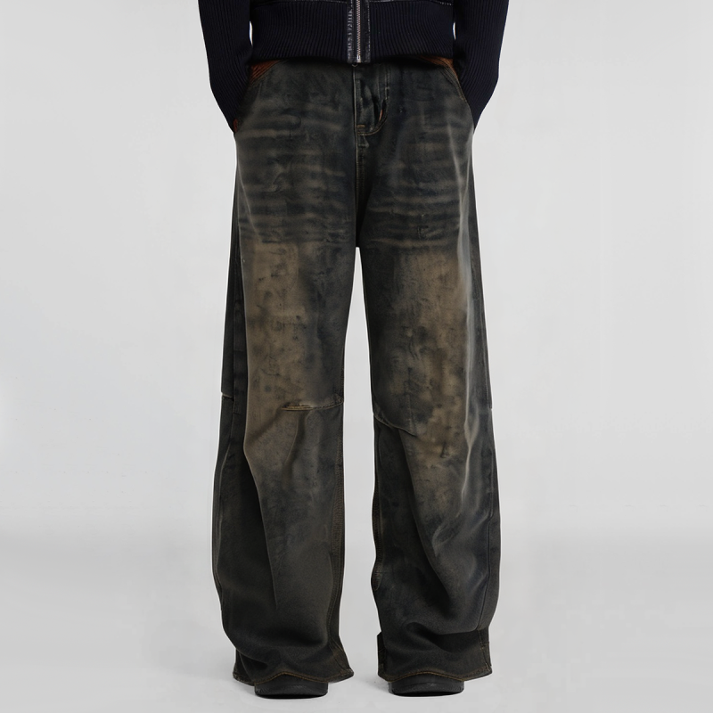 Vintage Washed Distressed Loose Waist Wide Leg Men's Jeans - Image 4