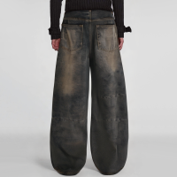 Vintage Washed Distressed Loose Waist Wide Leg Men's Jeans - Image 3